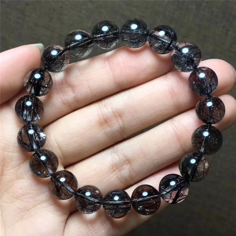 

10.2mm Natural Black Hair Rutilated Quartz Stone Stretch Charm Fashion Jewelry Round Crystal Round Bead Bracelet New Gift AAAAA