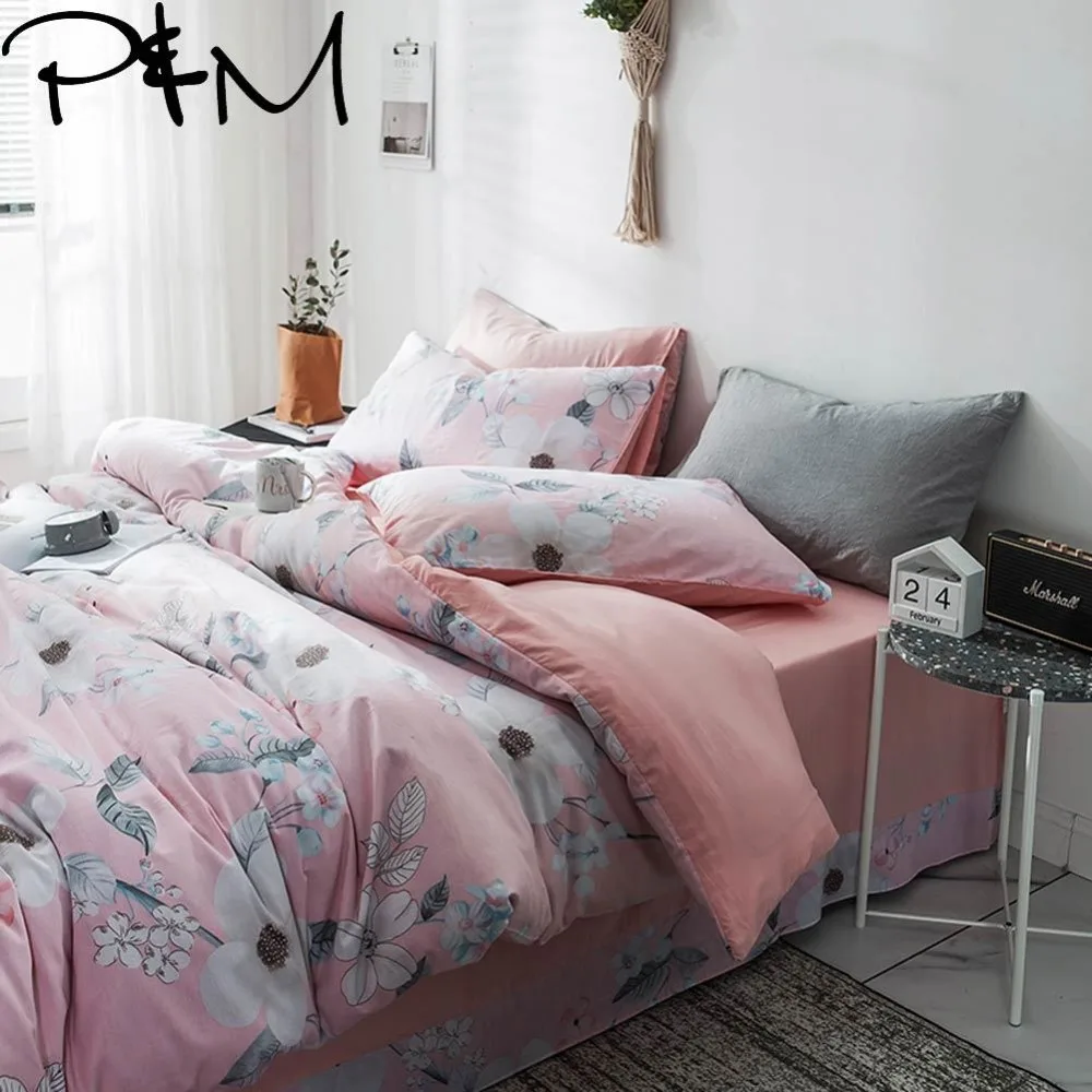 

PAPA&MIMA Flowers print fashion style bedding sets Cotton/washed cotton Queen Size duvet cover set bedsheet pillowcases