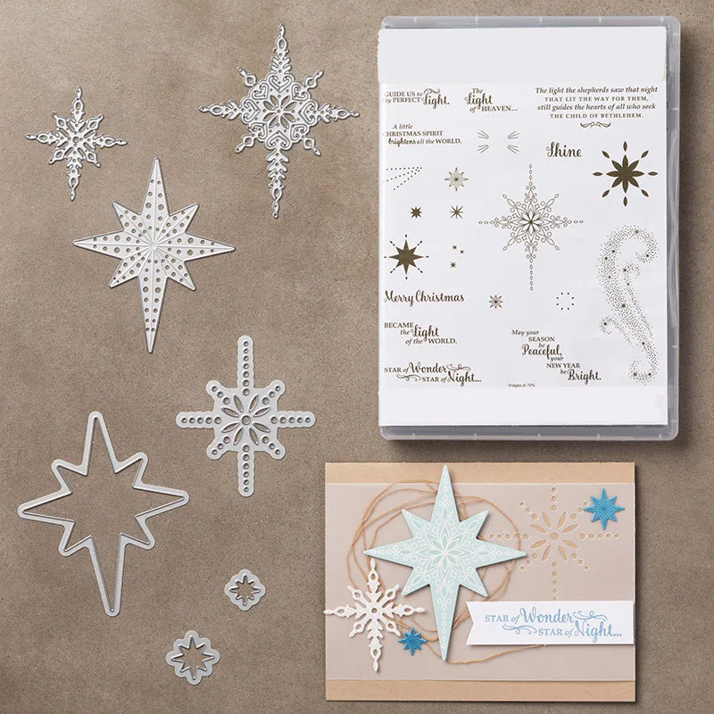 

2019 7pcs star Clear Stamp and Dies for Scrapbooking Card Album Making Metal Cutting Dies and Stamps Sets