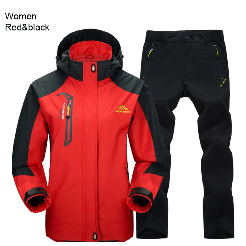 TRVLWEGO primavera y otoño al aire libre senderismo Camping pantalones de Chaqueta de traje de las mujeres cortavientos Trekking único abrigo pantalones M-4XL