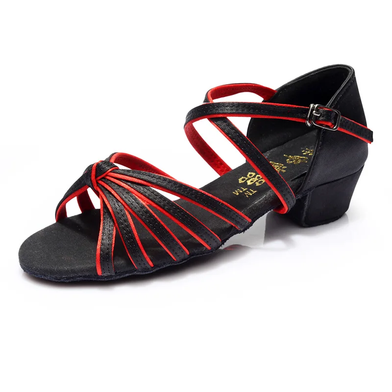 Детская танцевальная школьная обувь Alharbi на низком каблуке 3,5 см; детская танцевальная обувь для танго; обувь для латинских танцев; обувь для девочек и женщин; женская танцевальная обувь - Цвет: Black red