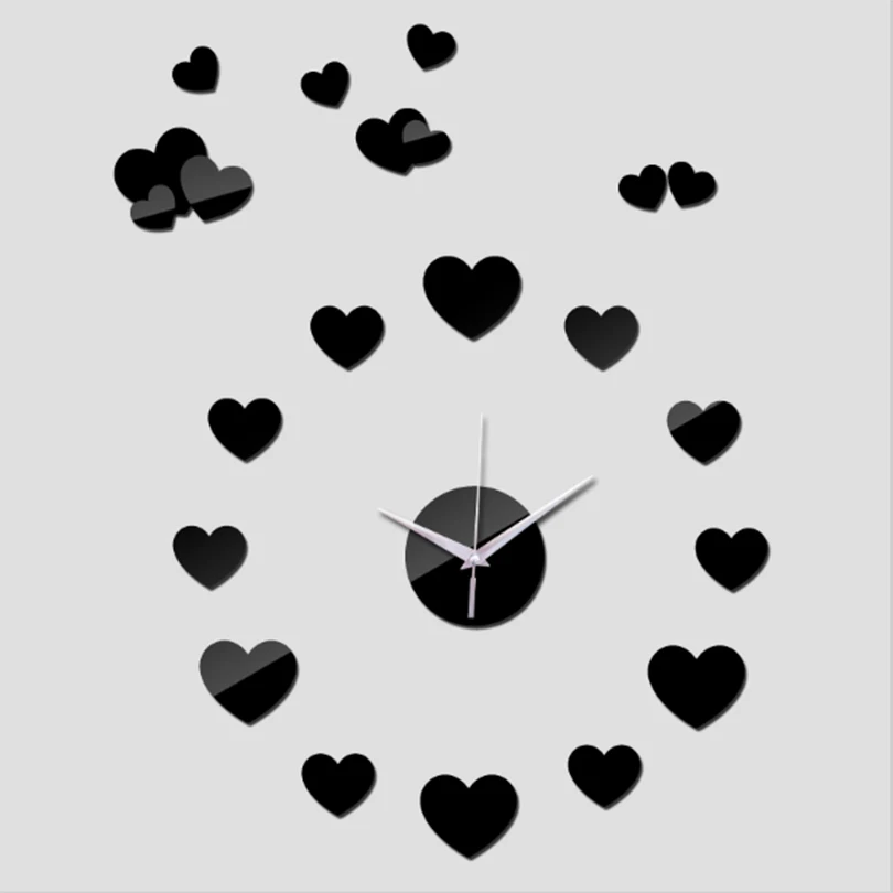 

2017 hot sale mirror acrylic wall clocks diy love stickers quartz clock fashion watches promotion home decor free shipping