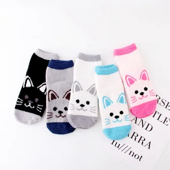 

Cartoon cat socks women autumn winter new cute wild cat or flamingo coral fleece socks deodorant warm thick floor socks
