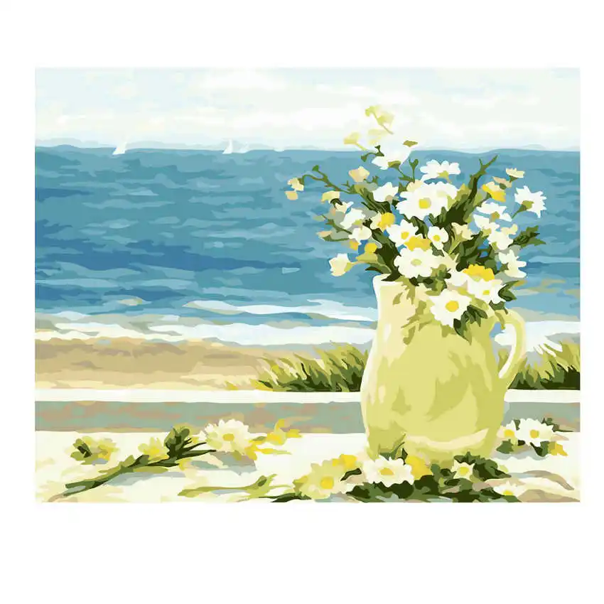 Rihe Seaside Flower Oil Painting By Numbers Acrylic Paint Wall
