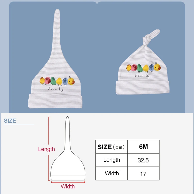 3 шт./партия, детские шапки, хлопковые детские колпачки для новорожденных мальчиков и девочек, мягкая детская шапка с принтом, аксессуары для детей 0-6 месяцев, длина регулируется