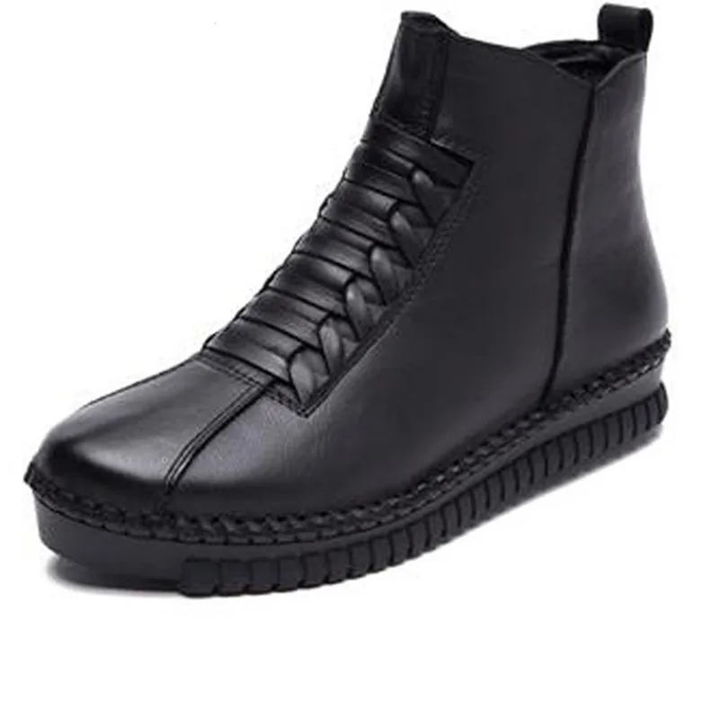 black with fur Cuculus Мода Швейные из натуральной кожи Зимние женские ботильоны теплые короткие плюшевые ботинки внутри Резиновая подошва Нескользящая Для женщин обувь 1790 - Цвет: black with fur