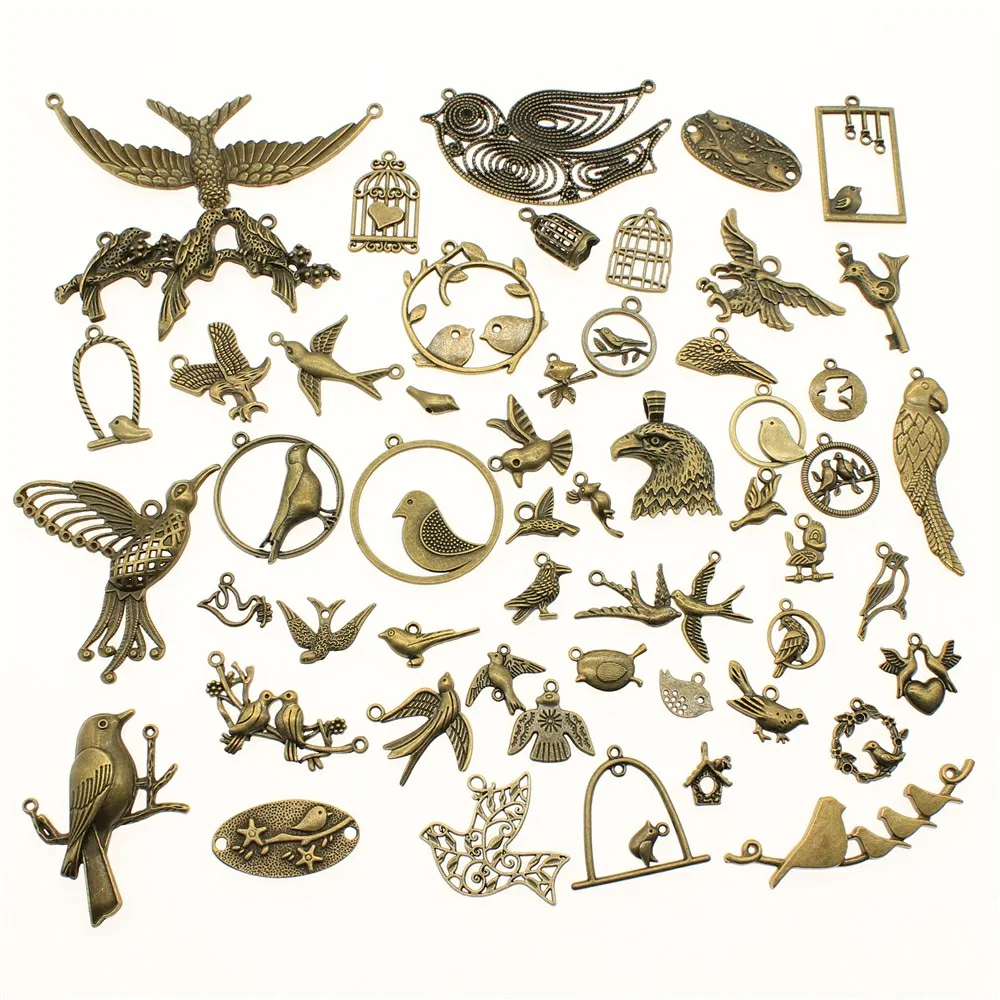 100 г Смешанные античные бронзовые европейские браслеты, Очаровательные Подвески, модные ювелирные изделия, фурнитура, Подвески ручной работы, сделай сам - Окраска металла: Mix Bird
