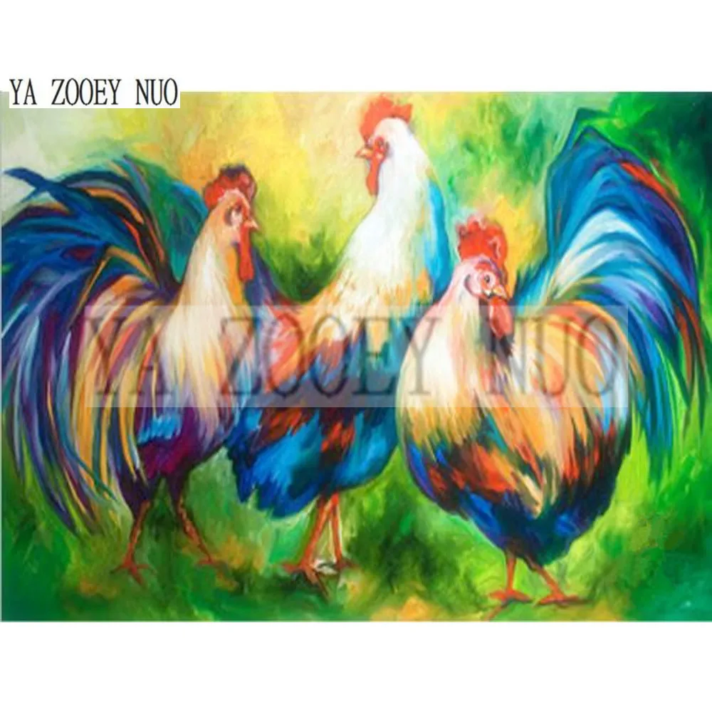 

YA ZOOEY NUO DIY Diamond Painting Cross Stitch Resin Full Drill Diamond Embroidery Three rooster Mosaic Pattern Home Decor K1406