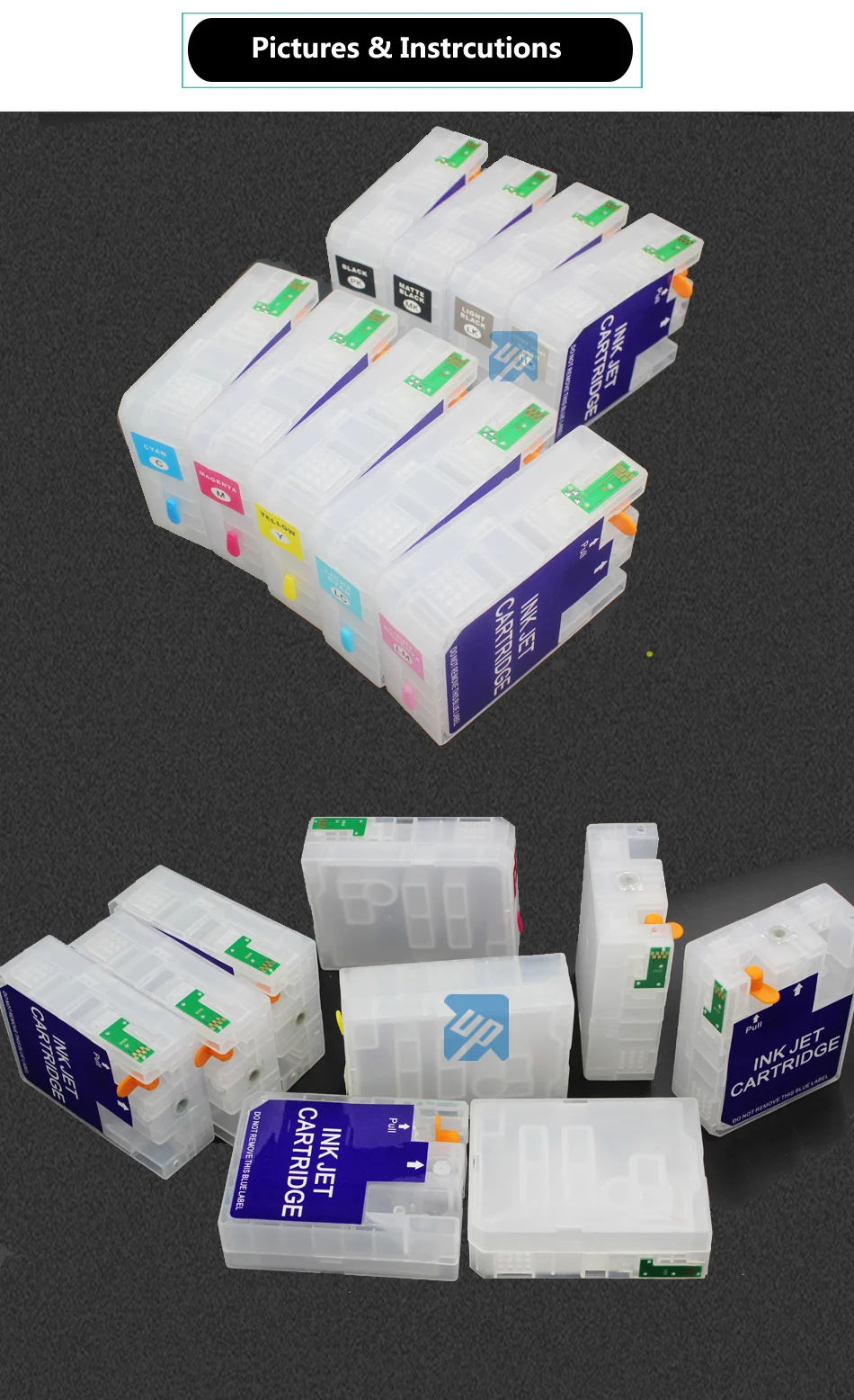 9pcs  Refillable Ink Cartridges with permanent Chip Fo Epson surecolor p800 SC-P800 Europe printer T8501