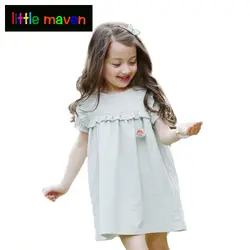 Летние платья для девочек светло-зеленый в Корейском стиле для маленьких девочек одежда с пышными рукавами детское платье Высокое