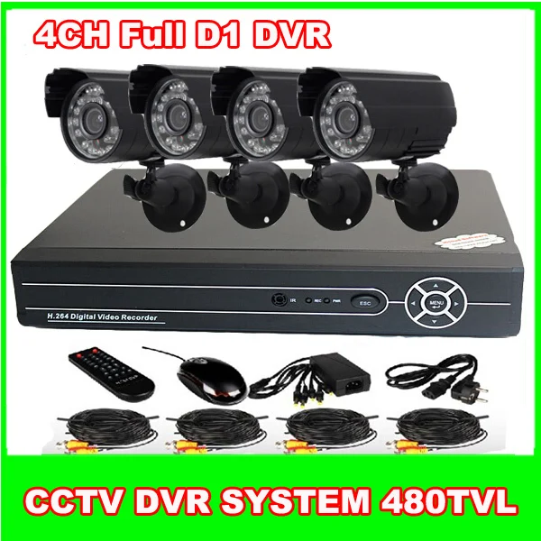 Full D1 4 CH H.264 Realtime network CCTV DVR Kit 4 pcs 480TVL CMOS IR