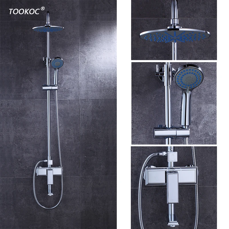 

TOOKOC Bathroom Shower Mixer Faucet Rotate lifting Cold and Hot Water Tub Spout Wall Rainfall Shower Head Handshower