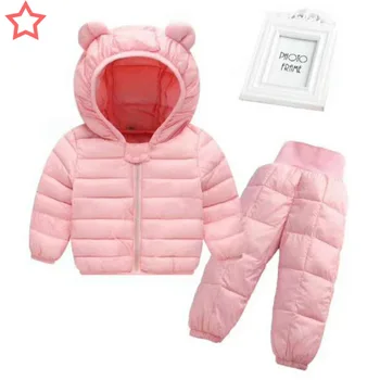 

BibiCola winter kids clothing sets 2018 new warm down cotton jackets clothessets baby girls boys down coats set with pants 2pcs