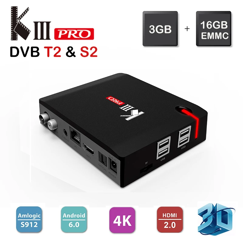 

MECOOL DVB-T2 KIII Pro Android 6.0 TV Box 3G/16G Amlogic S912 DVB-S2 Octa core 2.4G/5G Dual WiFi 1000M LAN H.265 4K Media Player
