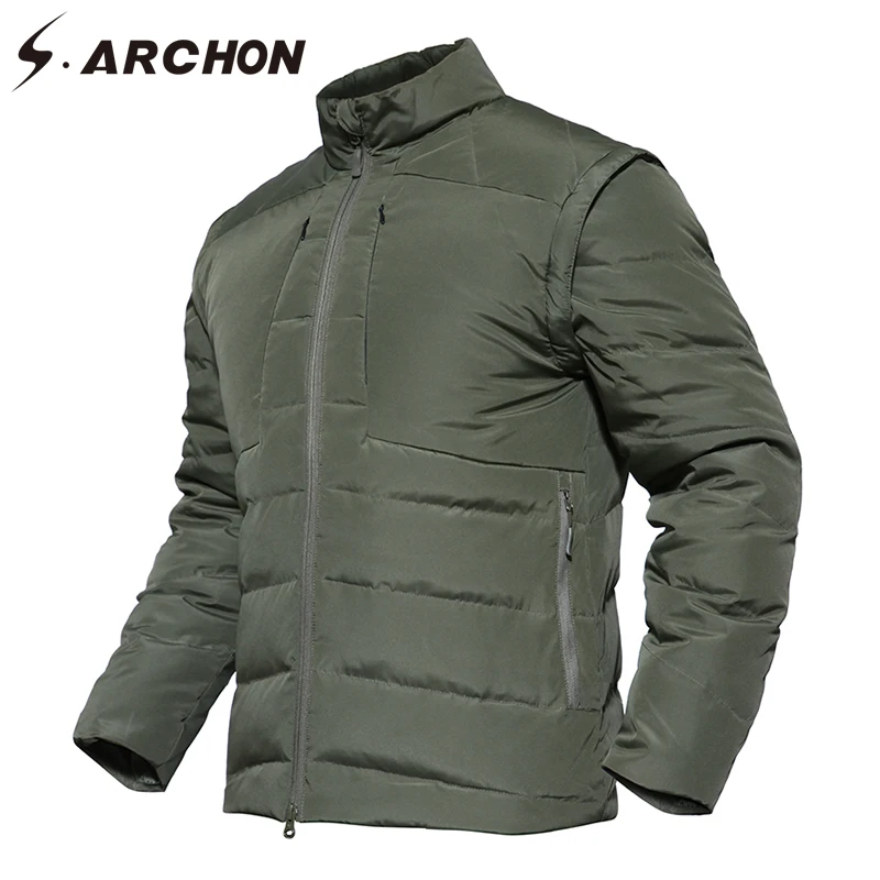 Manches Survêtement Manteau Veste Armée army Hommes Militaire Parka SArchon Tactique Vestes vent Mâle Thermique Black Étanche Chaud Green Coupe Sans Hiver k80wPXOn