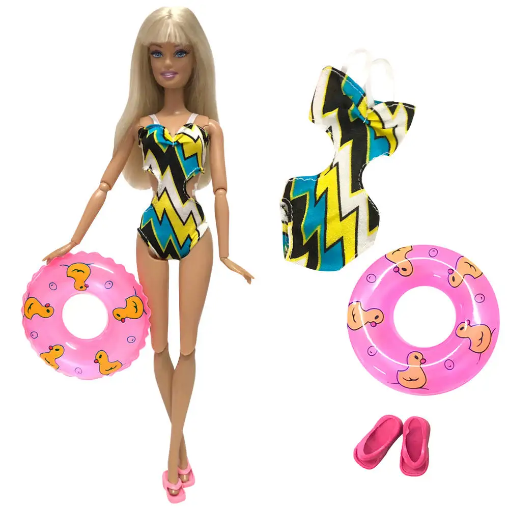NK один комплект купальный костюм пляжные купальные тапочки купальный буй спасательный пояс кольцо для куклы Барби аксессуары лучший подарок для девочек JJ - Цвет: Розовый