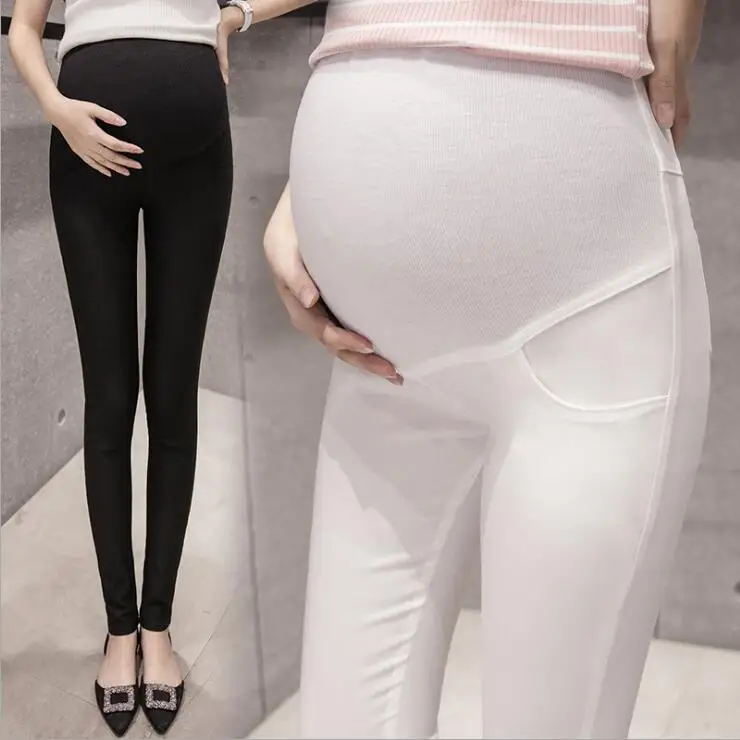 

Spring Summer Belly Skinny Maternity Legging in Elastic Cotton Adjustable Waist Pencil Pregnancy White Pants Pregnant Clothes