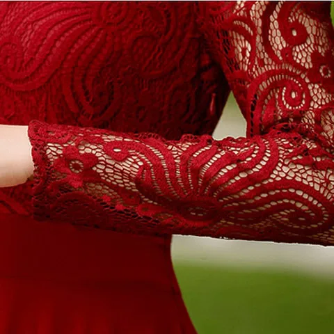 Leiouna новинка красное весеннее элегантное винтажное кружевное шифоновое Vestido