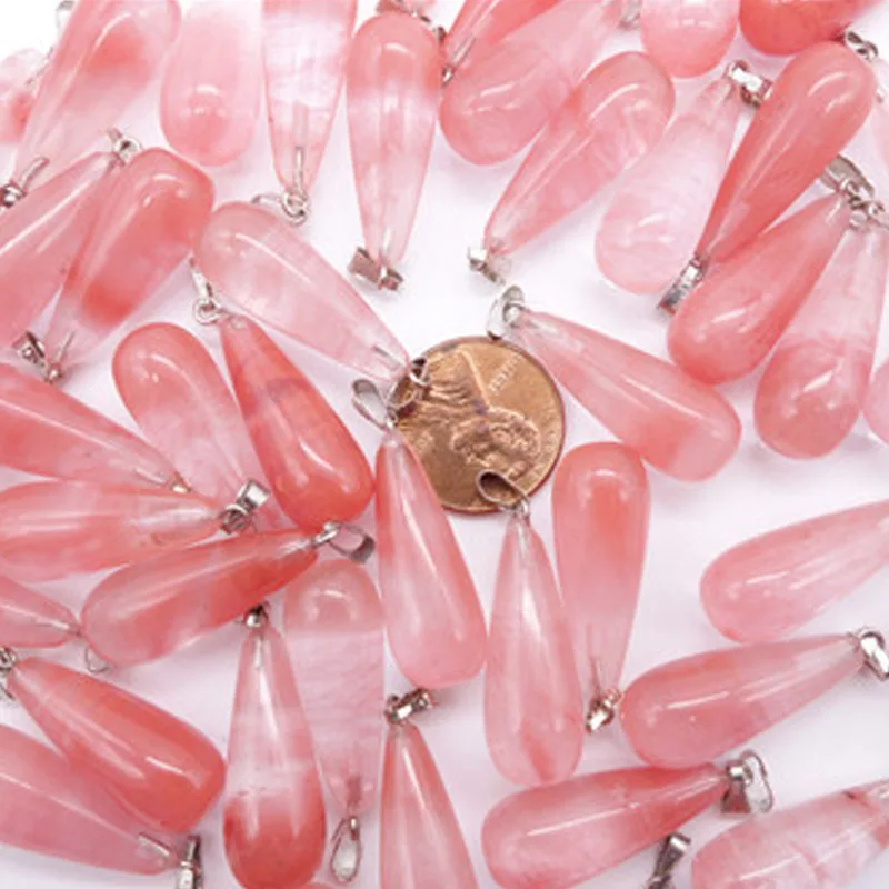 50pcs wholesale suspension natural gem stone watermelon crystal pillar long point water drop Charms Necklaces pendant making | Украшения и