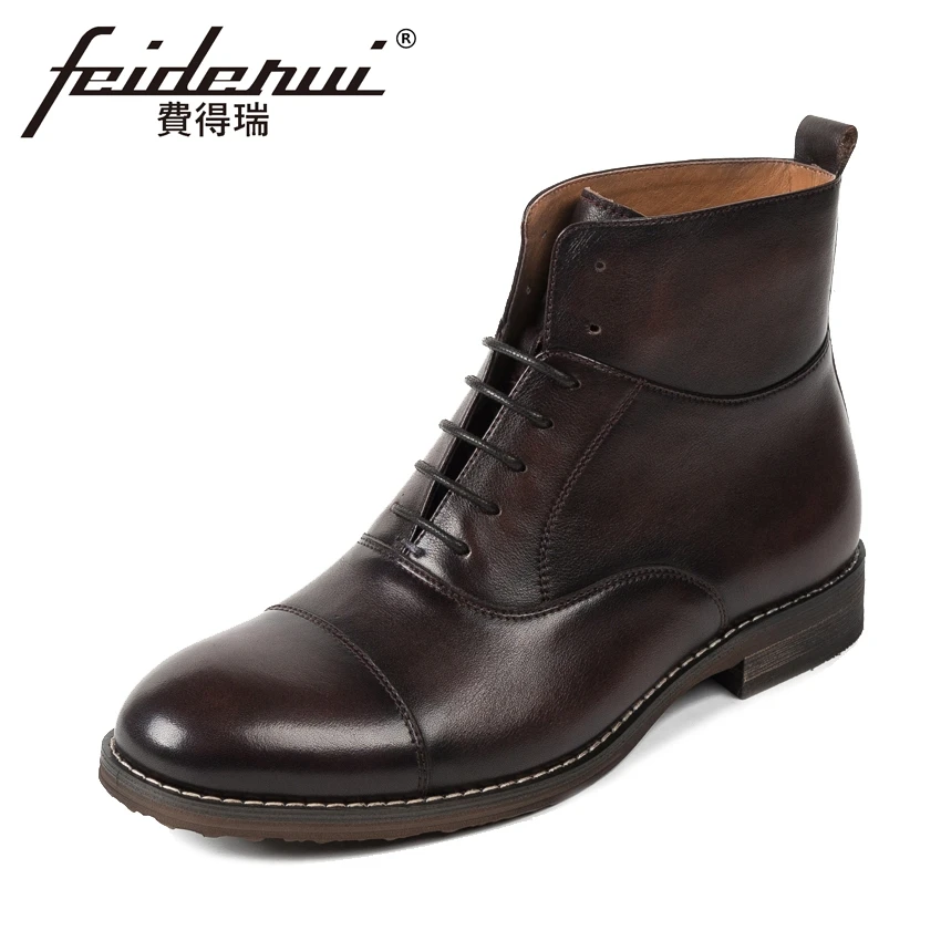 

Vintage British Style Genuine Leather Men's High-Top Ankle Boots Round Toe Lace-up Handmade Cowboy Outdoor Shoes For Man KUD82