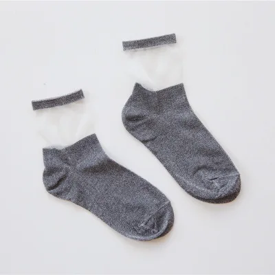 Женские носки Meias, модные блестящие Прозрачные шелковые забавные Женские носочки, сетчатые блестящие короткие носки, прозрачные эластичные забавные носки - Цвет: Серый