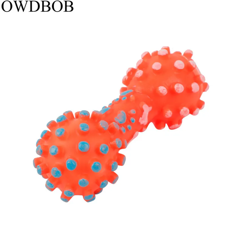 OWDBOB 1 шт. яркий в горошек гантели оформленные игрушки для собак Squeeze Squeaky искусственная кость животное Жевательная для дрессировки игрушки кошка собака интерактивная игрушка