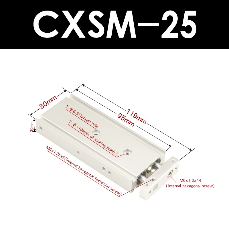 Двухполюсный цилиндр CXSM25 двухосный CXSM 25-10/15/20/25/30/35/40/45/50 s с маленьким отверстием и