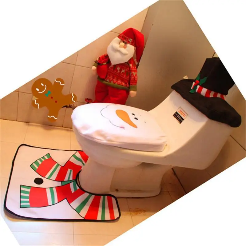 3 шт./компл. Санта Клаус сиденье для унитаза коврики Ванная комната пижамный комплект на Рождество, рождественские украшения для дома год продукт с утолщённой меховой опушкой, украшения