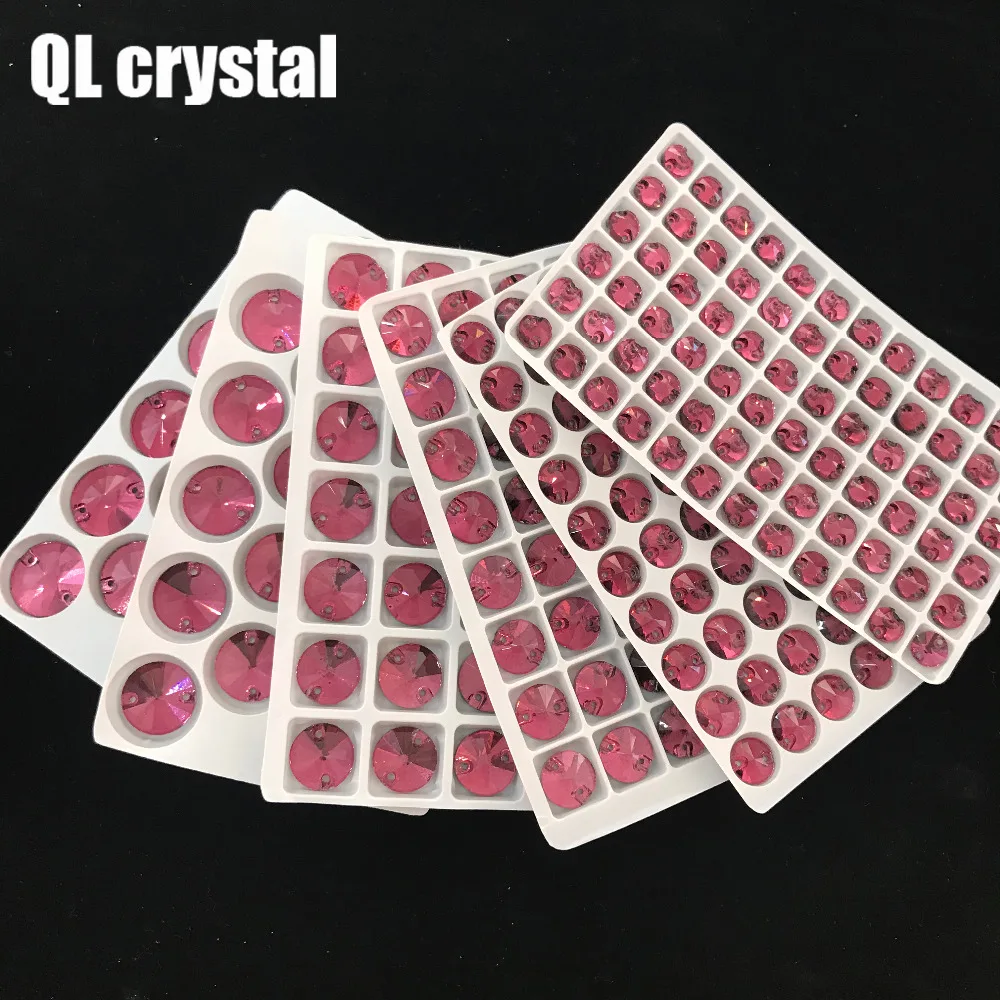 

QL Glass Crystal Sew on Rhinestones Middle purple Flatback Round stone for wedding dress DIY clothing bags shoes accessories