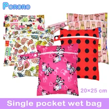 Pororo, 20*25 см, один карман, Детская влажная сумка, модный подгузник с принтами, водонепроницаемая сумка, многоразовые детские подгузники, сумки с ручками для мокрого плавания