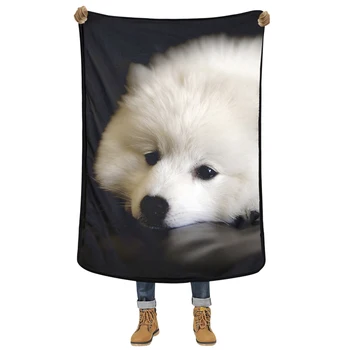 

EHOMEBUY 3D Blanket Depressed Samoyed Black 3D Print Baby Kid Adult Flannel Modern Cartoon Hotel Home Decor Portable