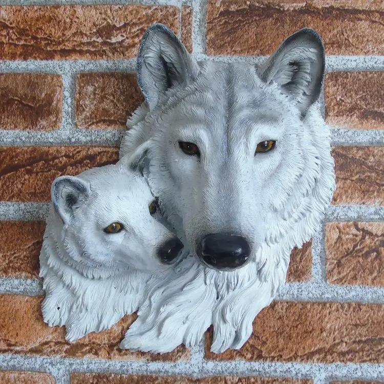 Buy Resin creative wall animal murals, wall decoration, wolf head bedroom wall