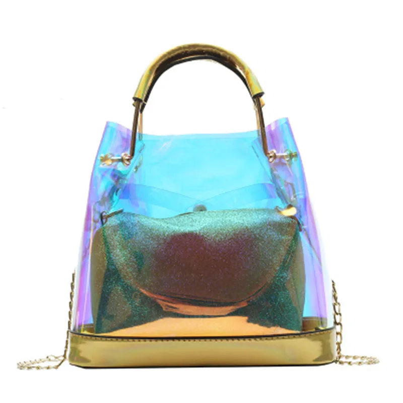 

2019 summer PVC mobile handbag new laser transparent jelly bag chain shoulder bag ladies bag