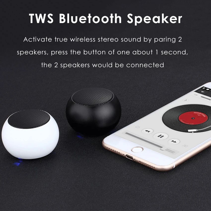 Aimitek BM3D Mini TWS Portable Bluetooth Speaker True Wireless Stereo Subwoofer Handsfree Loudspeaker with Mic for Smartphones
