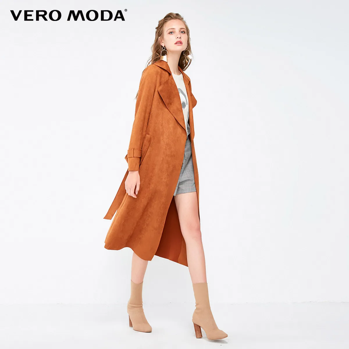 Vero Moda осеннее замшевое Прямое пальто средней длины в минималистическом стиле | 318309507