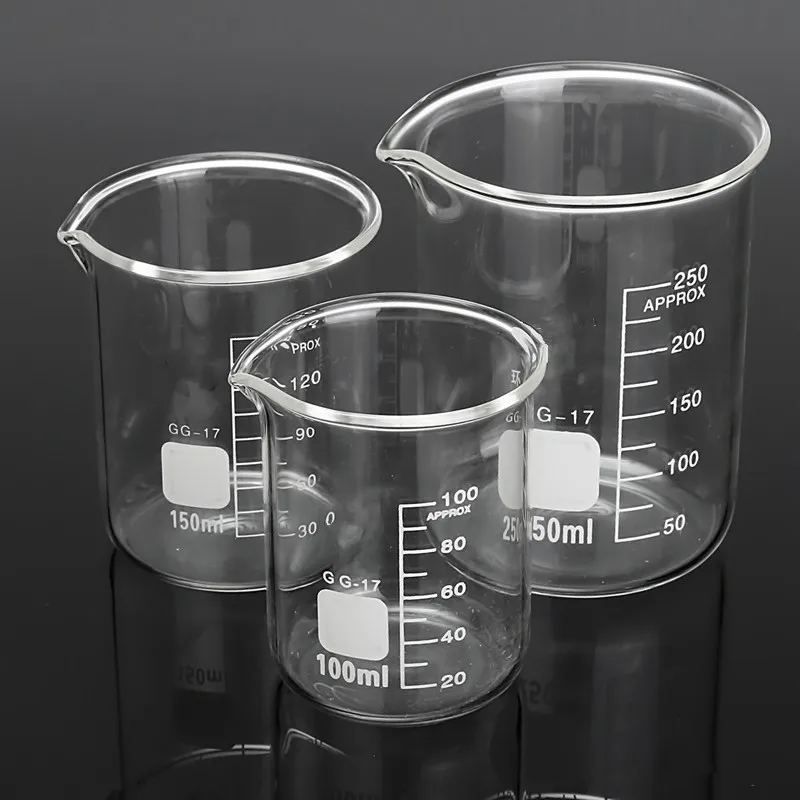 Kicute 3 шт стеклянный стакан набор Градуированный 100 мл 150 мл 250 мл Прозрачный боросиликатный мерный стакан школьные принадлежности для лаборатории