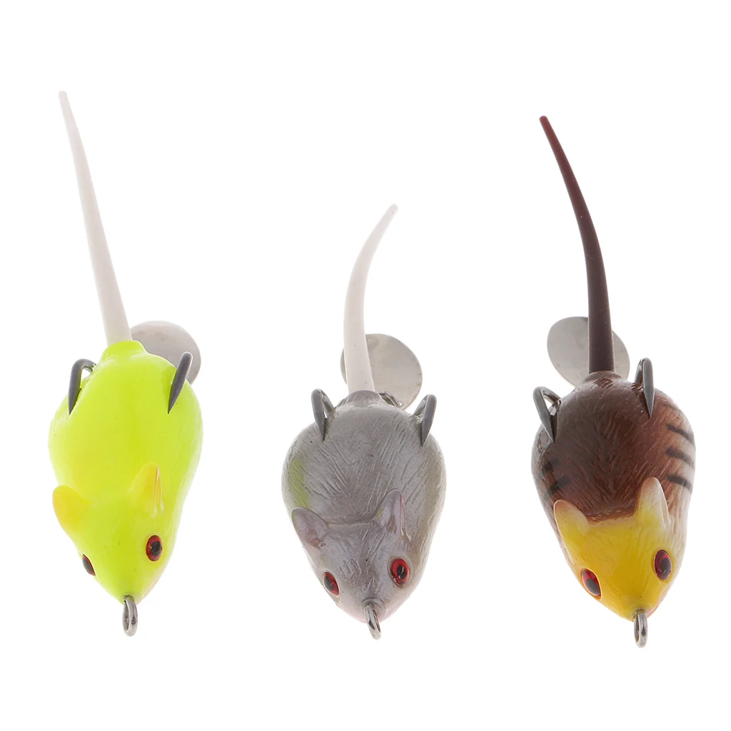3 Pieces Soft Rubber Mice Baits Rat Lures Mouse Top Water Fishing Lures Bass Crankbait Spinnerbait 10g