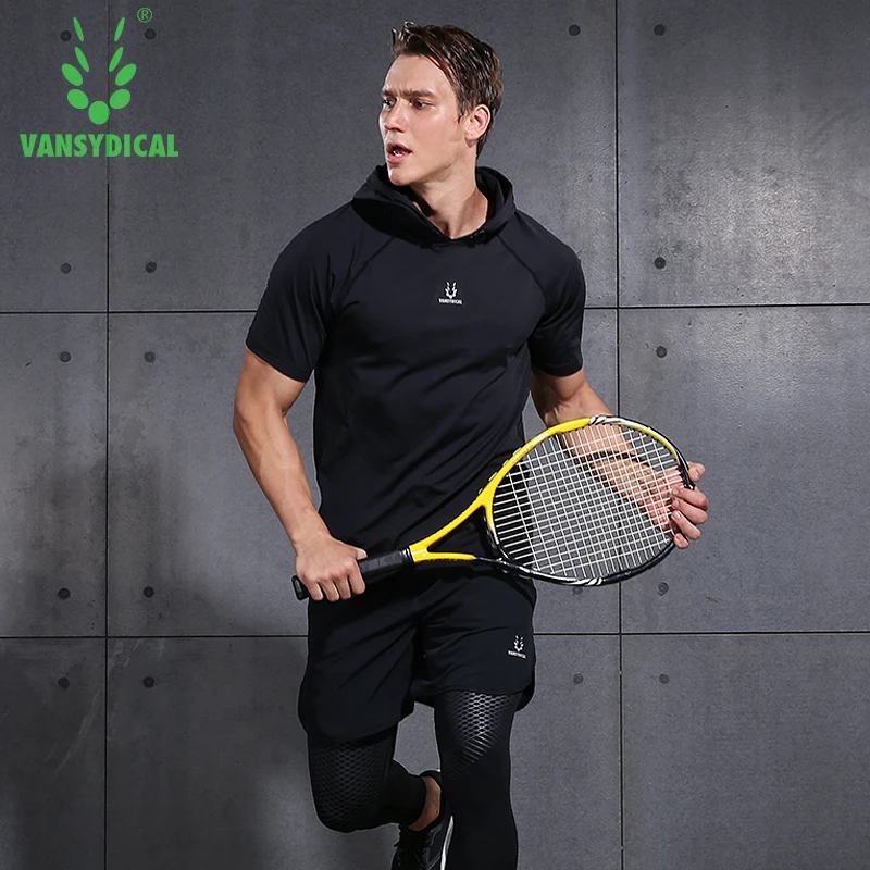 Vansydical Мужская спортивная верхняя женская футболка с капюшоном для бега