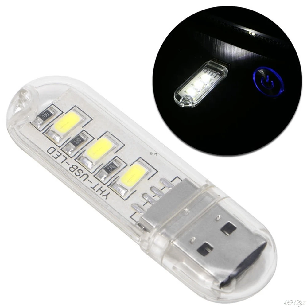 Портативный брелок 3 светодиодный белый ночник USB U диск лампа с крышкой яркий