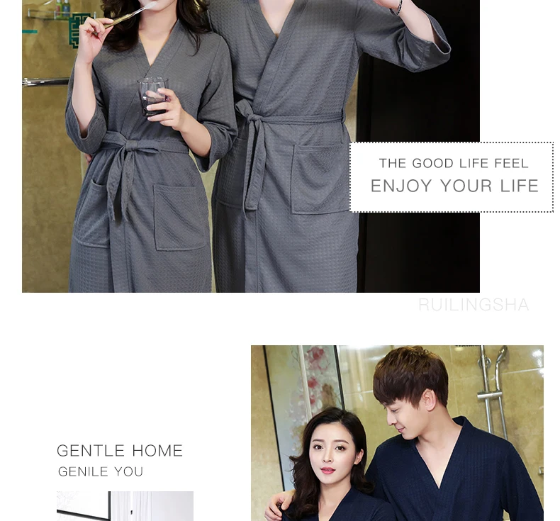 Lovers Summer Water Absorption Fashion Towel Bath Robe Men Sexy Kimono Waffle Bathrobe Mens Plus Size Dressing Gown Male Robes mens silk pajamas short set