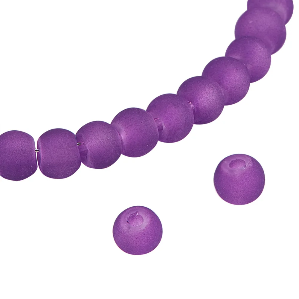 4mm 200pcs/str Transparent Glass Crystal Loose Bead Strand Frosted Round Purple Beads, Hole: 1.1~1.6mm, 31.4\