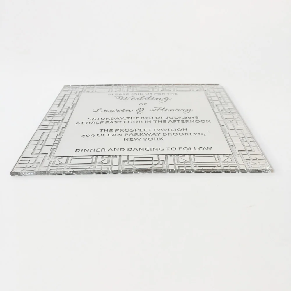  Customized 150x150mm Square Shape Silver Mirror Acrylic Wedding Invitation Card 100 Sets Per Lot - 32828836534