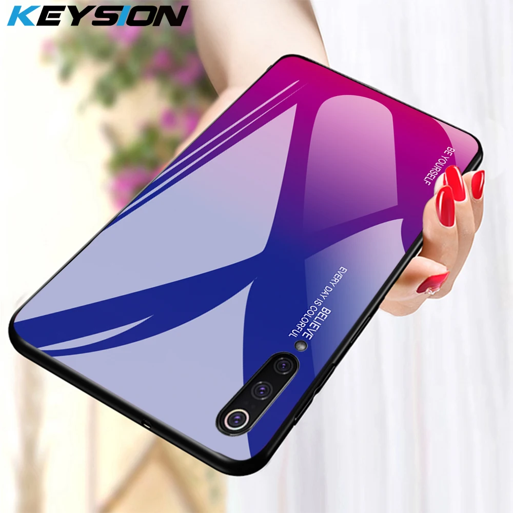 

KEYSION Phone Case For Xiaomi Mi 9 SE 8 Lite Mi A2 A1 Gradient Tempered Glass Phone Back Cover For Xiaomi Redmi 7 Pro 6 5 Pro