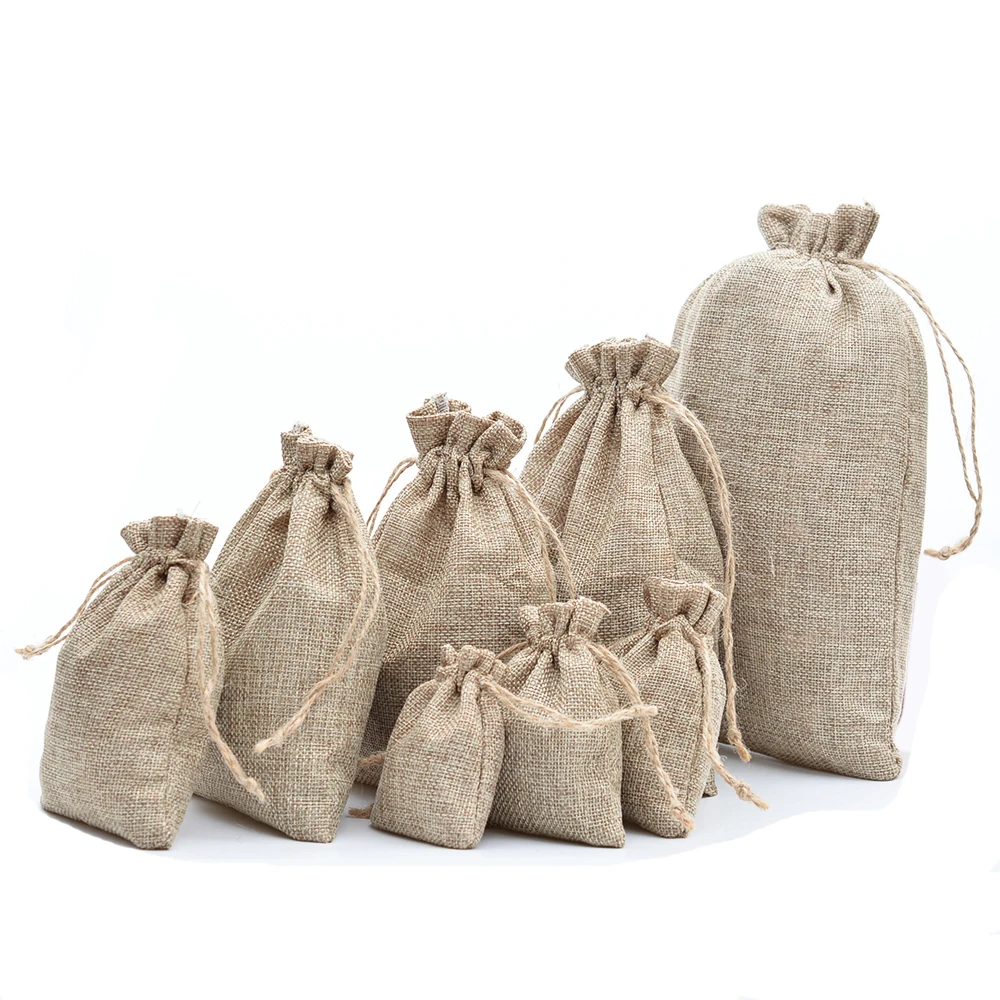 Wholesale 20PCS Natural Hessian Burlap Jute Gift Drawstring Bag For