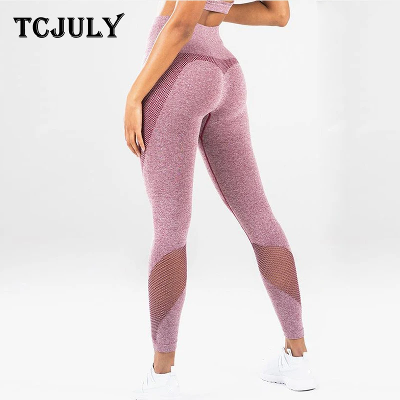 

TCJULY Trending 2019 Fashion Patchwork Mesh Leggings For Women High Waist Push Up Sweatpants Skinny Stretch Slim Fitness Legging
