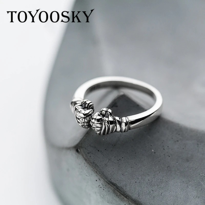 

TOYOOSKY Fist Ring Boxing Hand Original S925 Sterling Thai Silver Rings for Women Men Contracted Jewelry Adjustable Size