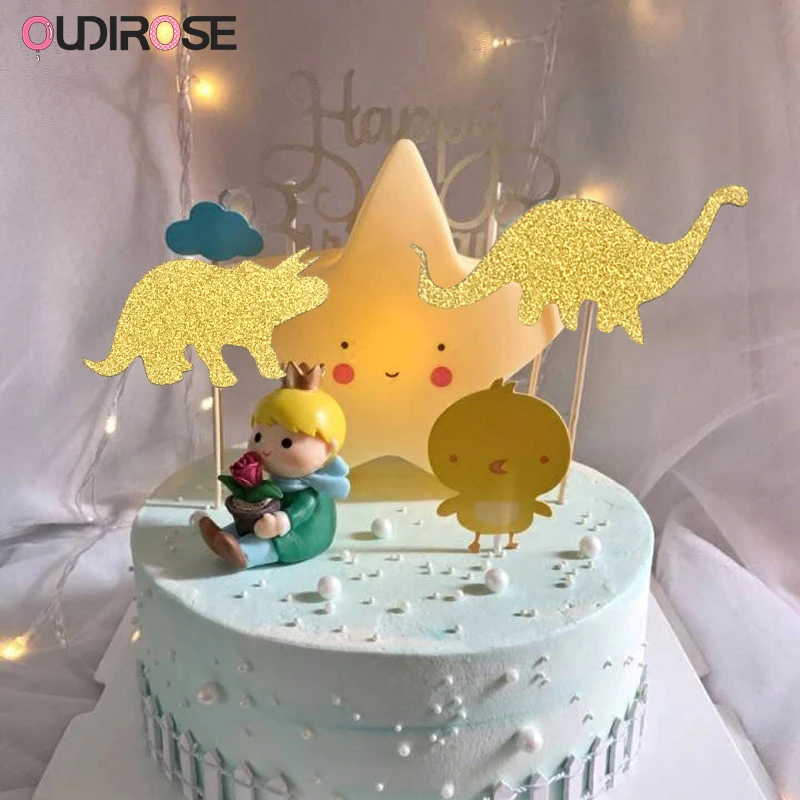 Детский день Золотой динозавр торт Топпер С Днем Рождения Торт Топ флаги Топпер ребенок душ девушка/мальчик вечерние украшения поставки