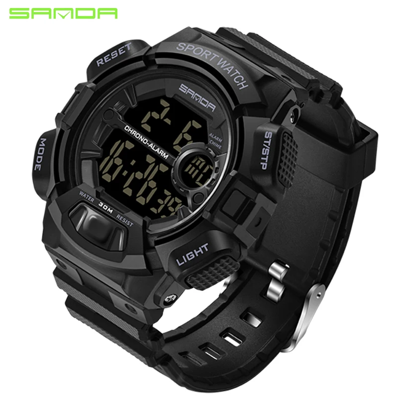 

SANDA 2018 NewMen Alarm 30M Waterproof Watches LED Back Light Military Sport Watch Digital Wristwatches Relogio Masculino Gift