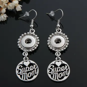 

Wholesale Fashion Antique Silver Super Mom Metal Diy Snap Butotn Charm Fit 12mm Snap Button Earrings Jewelry For Women