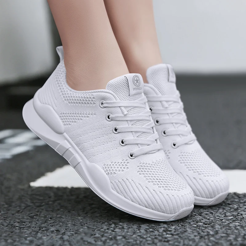 

Summer Lace Up Flying Knitting Women Fashion Sneakers Low Toe Flat Heel Casual Shoes Woman Sport Walking Shoes Trainers XZ134